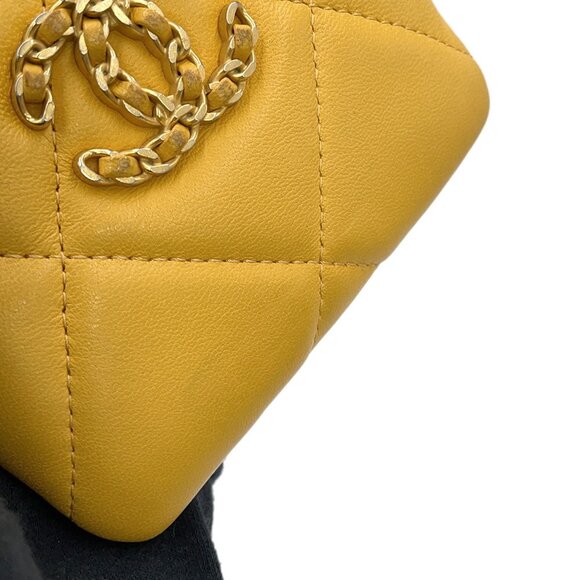 CHANEL Yellow Lambskin Leather Logo Wallet - Picture 8 of 13